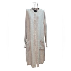100% Linen Tahari Shirt Dress L | Long Button Front | Side Slits